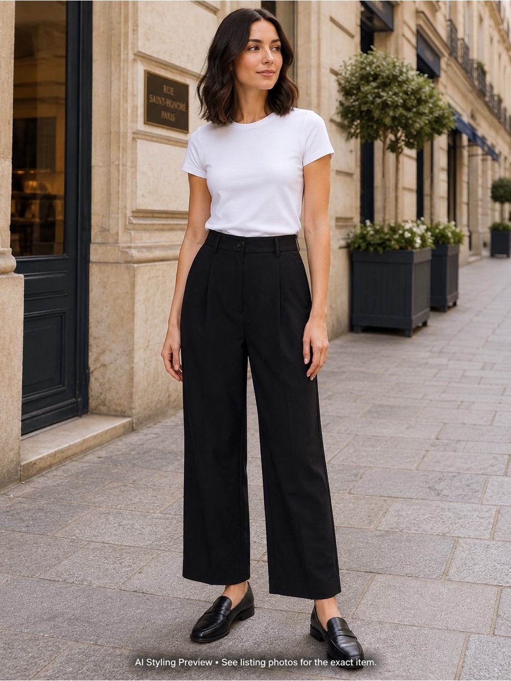 Oak + Fort Black Wide Leg Trousers Women’s US 6 28” Waist High Rise